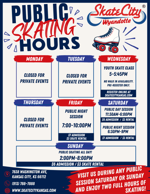 Public Skating Hours 2026-2027 School year Wyandotte